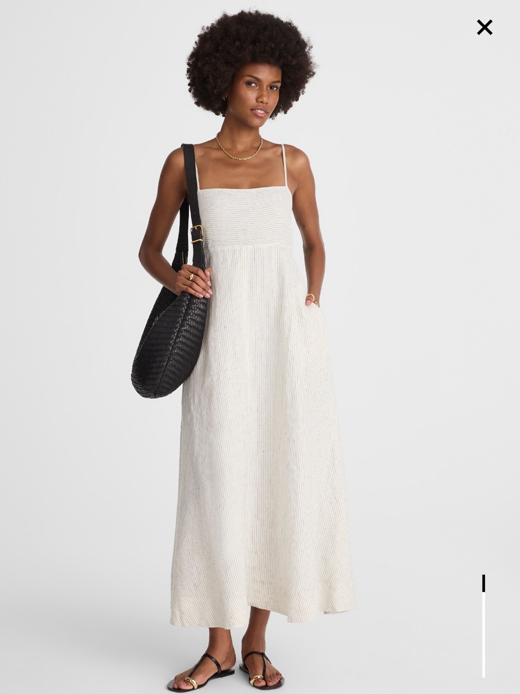Nwot Madewell Striped Empire-Waist Midi Dress In 100% Linen